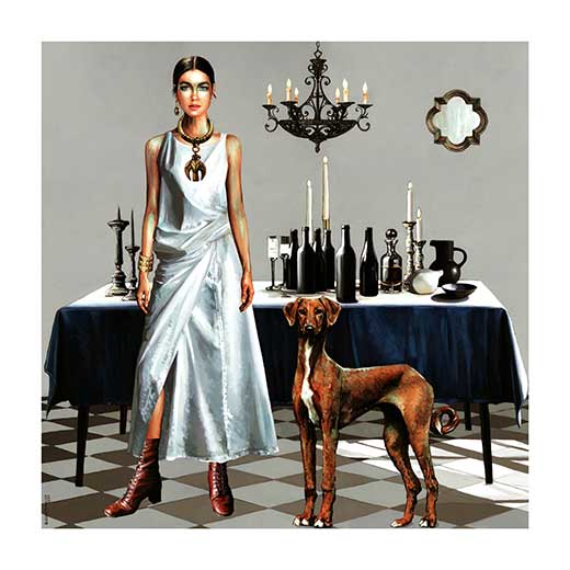 Plakat: A7 Af Solmaz Tohidloo - A7 - Popkunst af en dame og en hund. - Inzpero